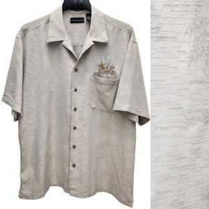 UltraClub Cabana Breeze Shirt Las Vegas Mens Large Tan Palm Trees Resort Wear
